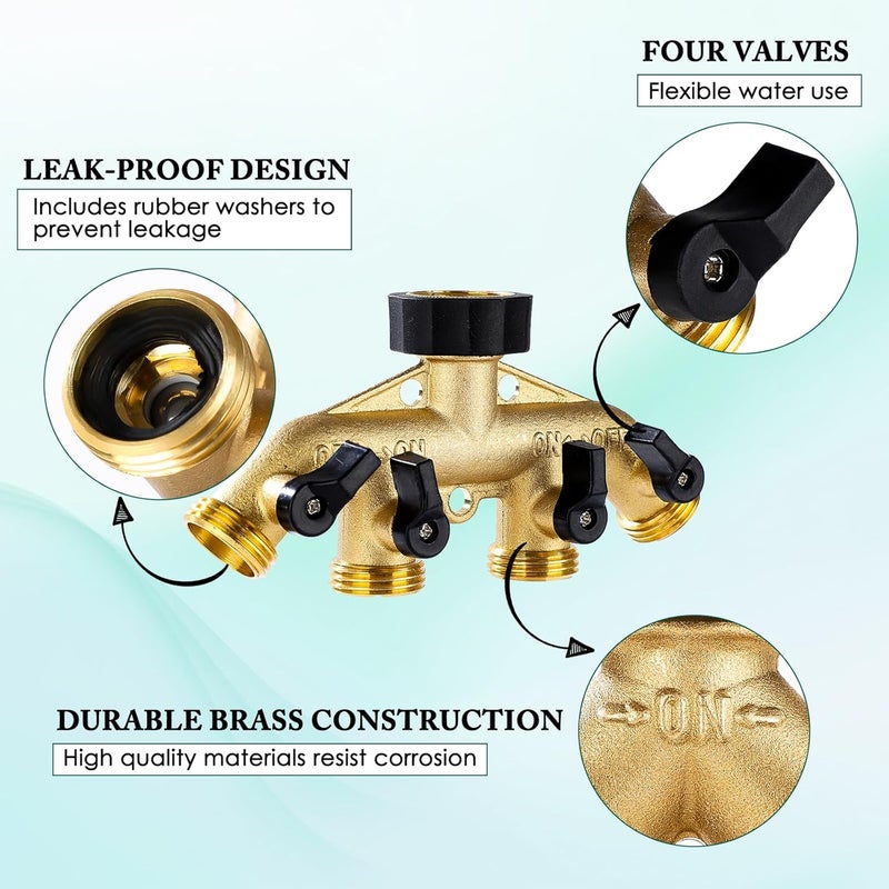 Dalmbox Garden Hose Splitter 4 Way, Water Hose Splitter, 3/4" Heavy-Duty Brass Garden Hose Splitter, Includes 5 Rubber Washers & Teflon Tape(1 pack) - Image 3